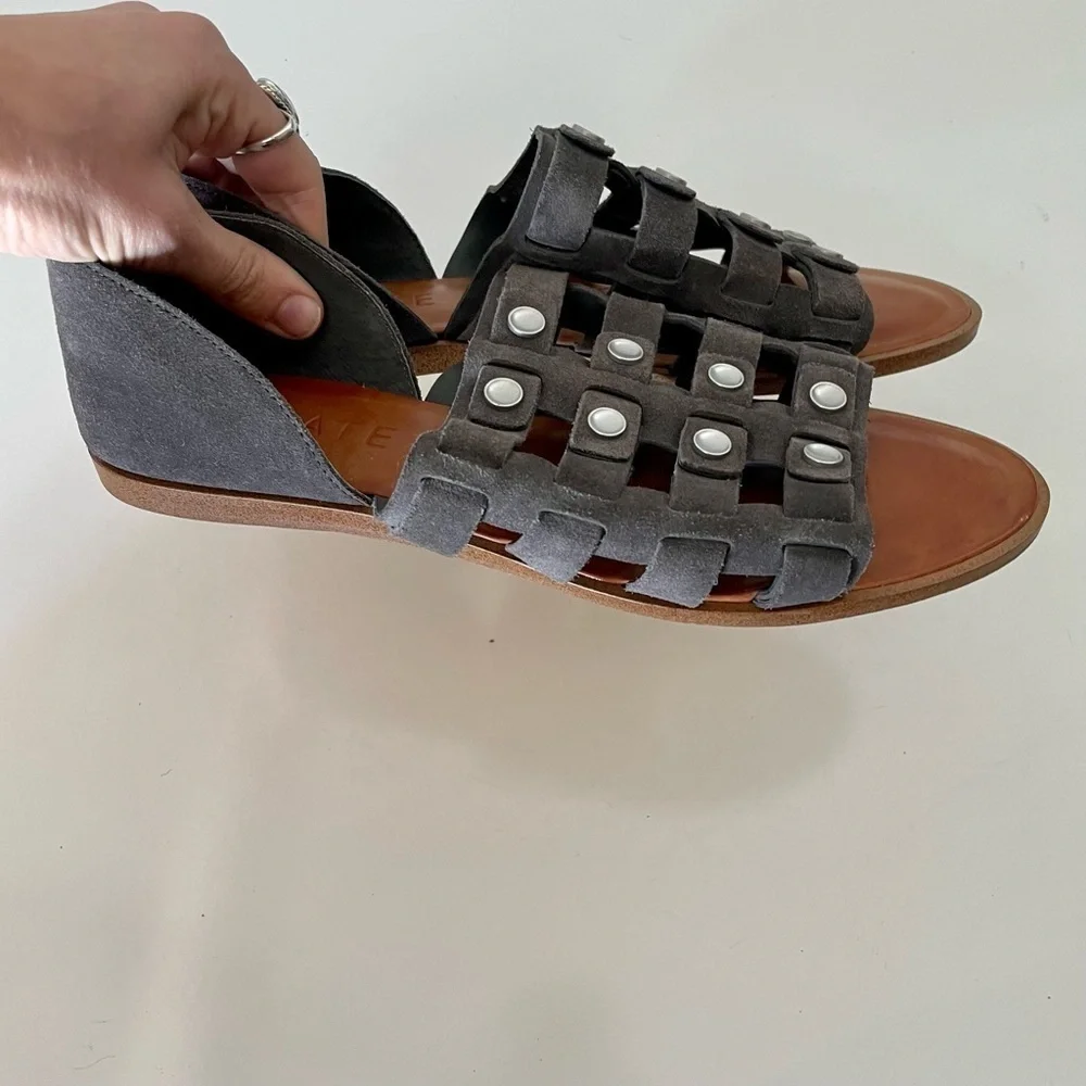 1. STATE Telle Grey Leather Studded Strappy Sandals